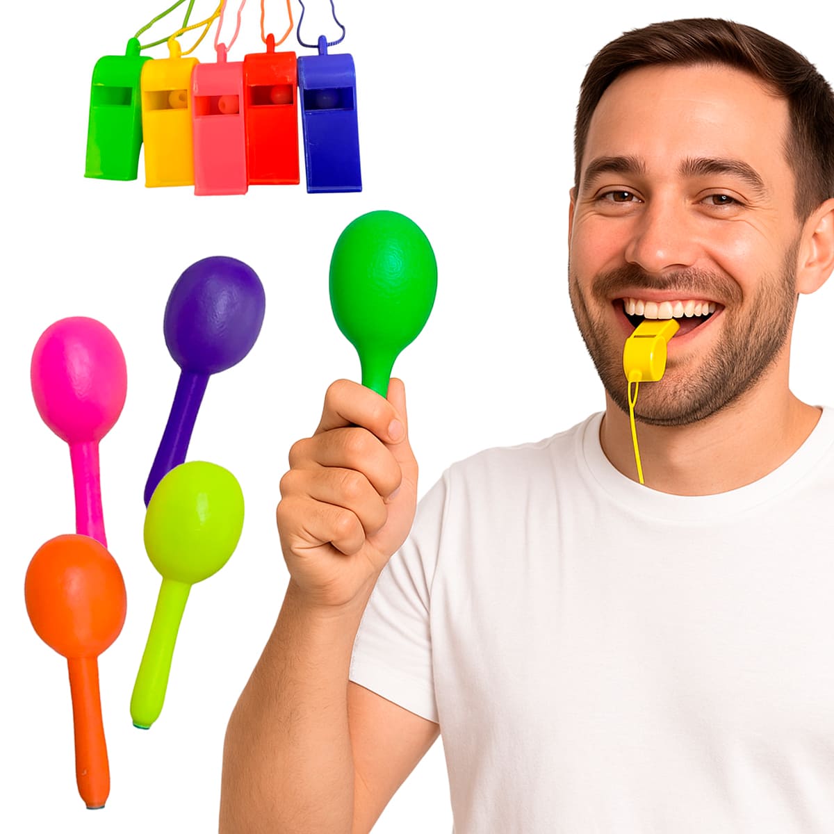 Kit Do Barulho Com 5 Maracas 12 Apitos Alegrar Sua Festa