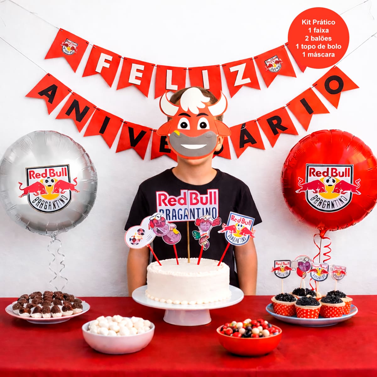 Kit Festa Prático Decoração Futebol Time Red Bull Bragantino
