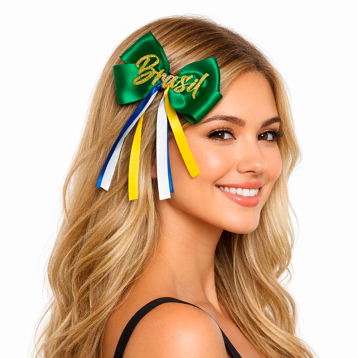 Laço Tic Tac Escrita Brasil EVA Glitter Torcedora Jogos da Copa