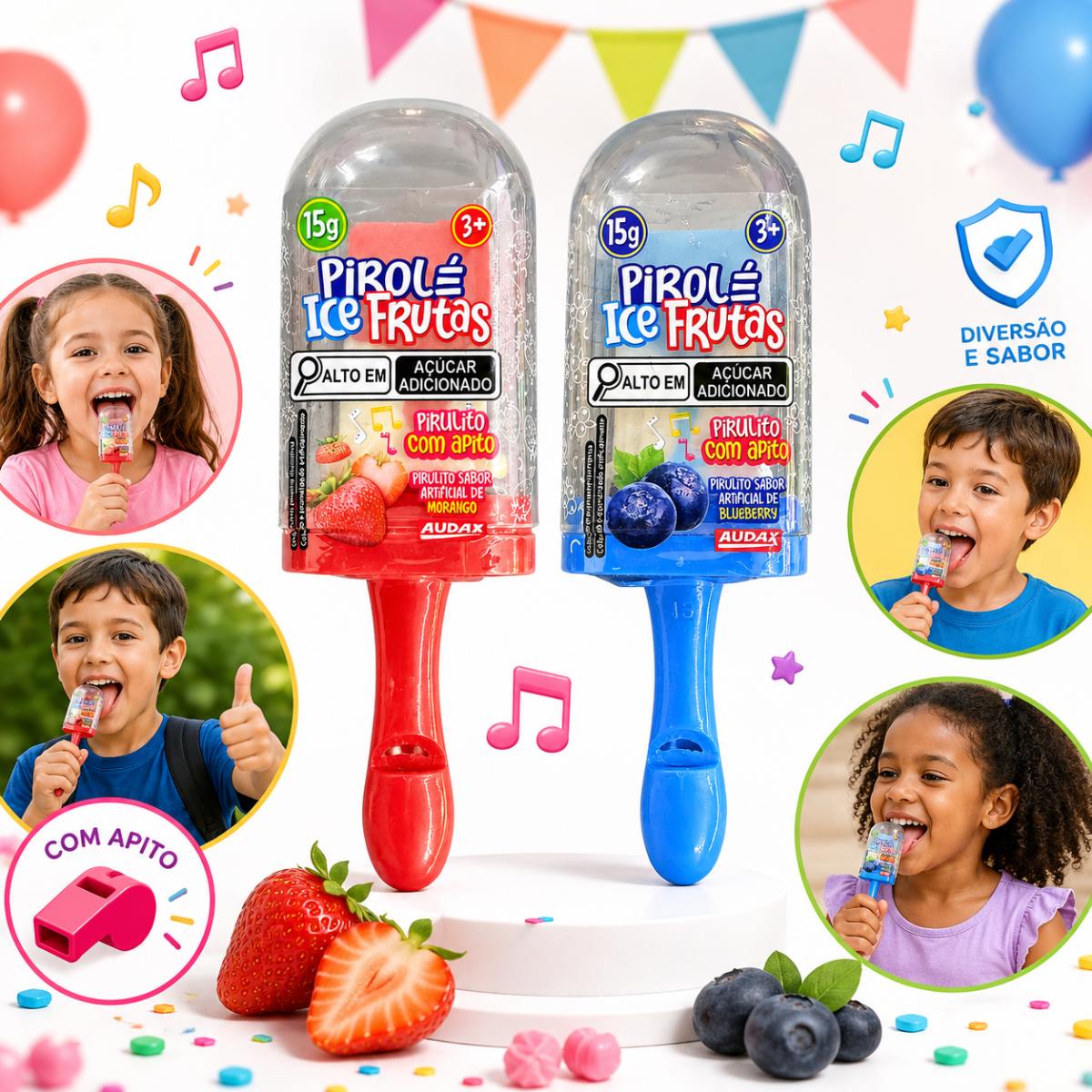 Pirulito Pirolé com Apito Ice Frutas 15 gramas - Unidade