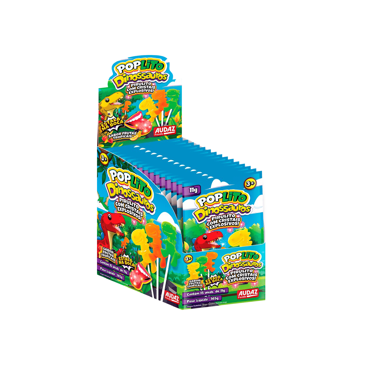 Pirulito Poplito Dinossauro Estala na Boca com 15 unidades
