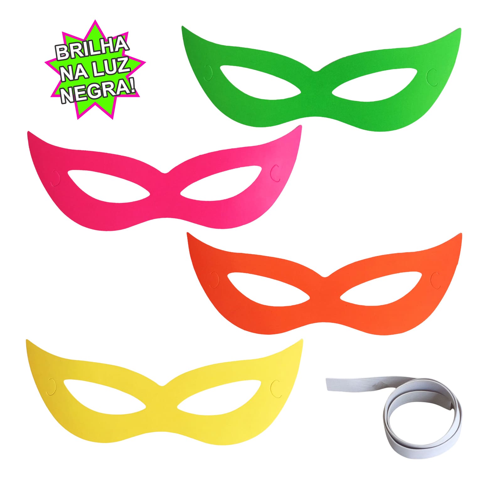 Máscara Carnaval Neon Pacote com 10 unidades