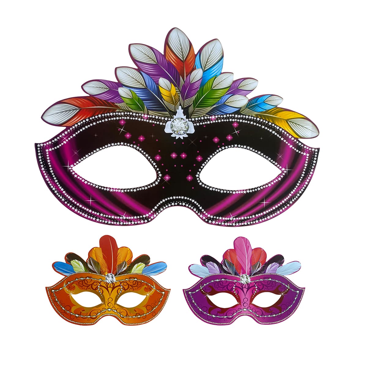 Painel Máscara Carnaval Papel Cartonado Kit com 3 (1 Grande e 2 Pequenas)