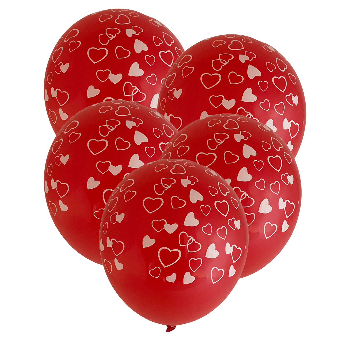 Balão de Latex Vermelho com Corações Brancos - 5 unidades