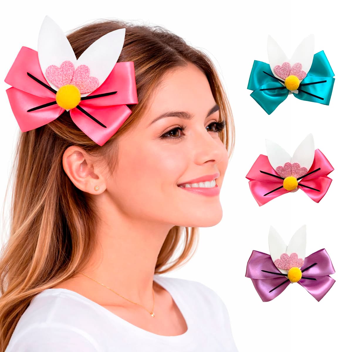 Laço Presilha de Cabelo Coelho Adereço de Páscoa
