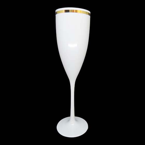 Taça Champagne 180 ml Branca c/ borda Dourada