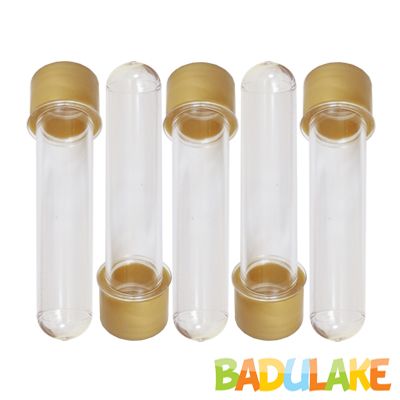 Tubete Transparente 13 cm Tampa Plástica Dourada - 10 unidades