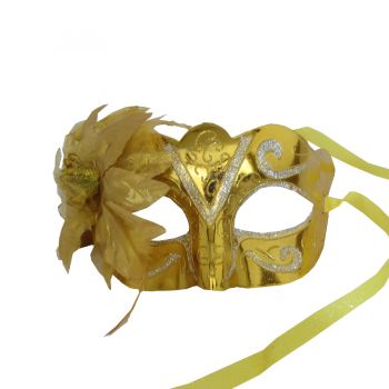 Máscara Metalizada com Flor Dourada