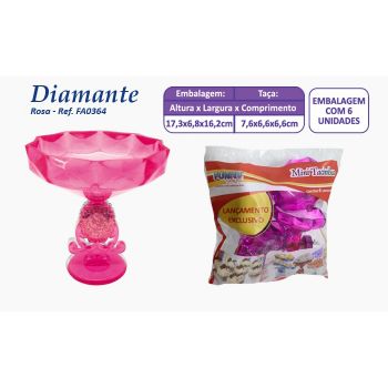 Mini Taça Diamante Rosa - 6 unidades
