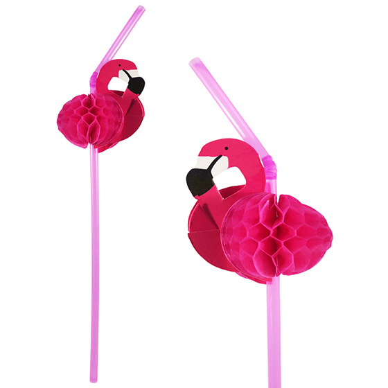 Canudos Decorativos Tema Flamingo - 6 unidades