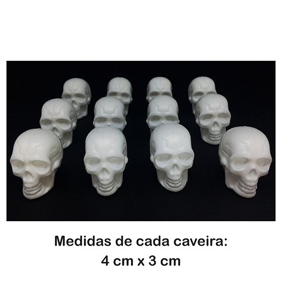 Mini Crânio Esqueleto Branco Decoração Halloween - 12 unidades