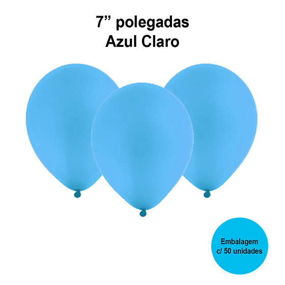 Balão Festball Liso Azul Claro 7'' Polegadas - 50 unidades