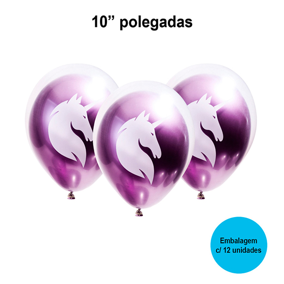 Balão Balloontech Chromium Unicórnio 10'' Polegadas - 12 unidades