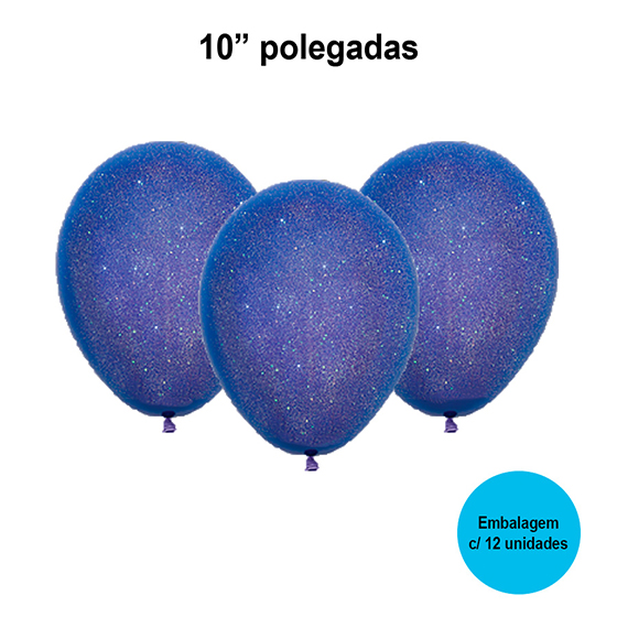 Balão Balloontech Glitter Azul Royal 10'' Polegadas - 12 unidades