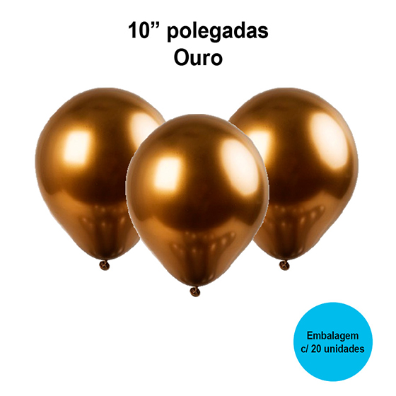 Balão Balloontech Chromium Ouro (Dourado) 10'' Polegadas - 20 unidades