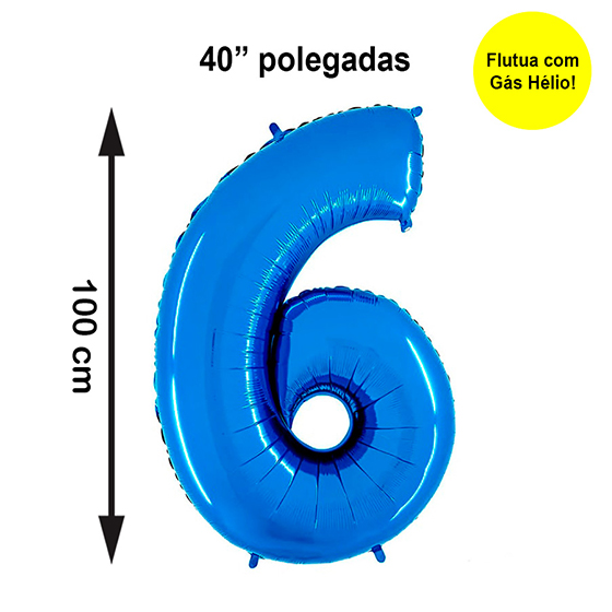Balão Metalizado Número 6 Azul 40" polegadas