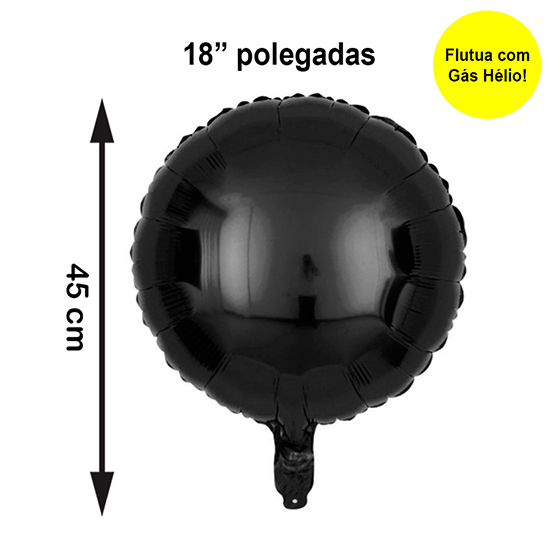 Balão Metalizado Redondo Preto 18" polegadas