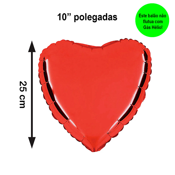Balão Metalizado Coração Vermelho 10" polegadas