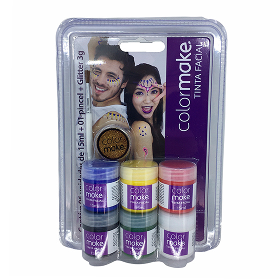 Tinta Líquida Artística Colormake 6 Cores (15 ml cada) + Pincel + Glitter (3g)