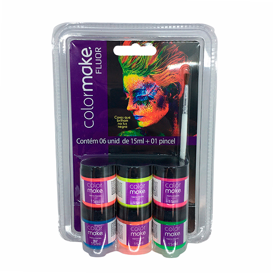 Tinta Líquida Artística Fluor Colormake 6 Cores + Pincel