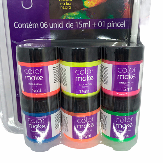 Tinta Líquida Artística Fluor Colormake 6 Cores + Pincel