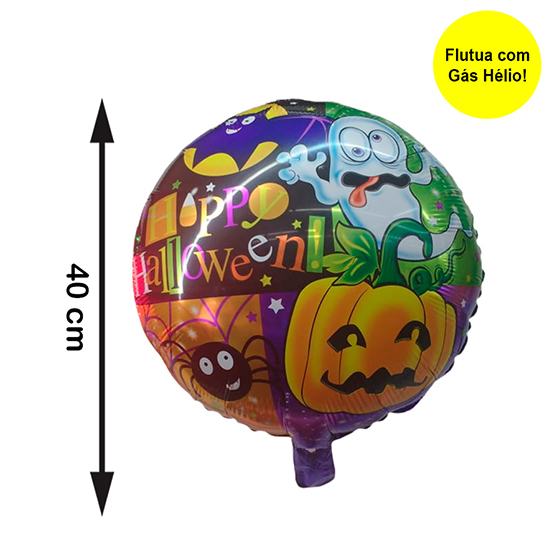 BALÃO METALIZADO HAPPY HALLOWEEN FANTASMINHAS - BALÃO METALIZADO HAPPY  HALLOWEEN FANTASMINHAS 46CM - RICA FESTAS