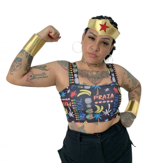 Kit Braceletes e Acessório de Cabeça Super Heroína Mulher Maravilhosa