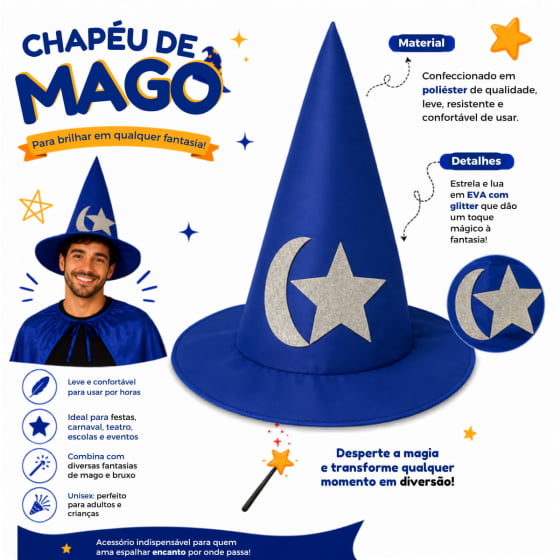 Chapéu de Mago Cosplay Halloween