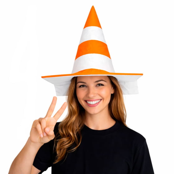 Chapéu Cone Sinalizador Branco e Laranja