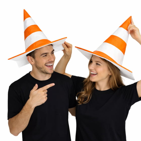 Chapéu Cone Sinalizador Branco e Laranja