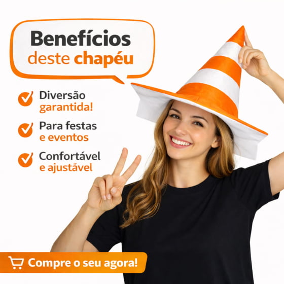 Chapéu Cone Sinalizador Branco e Laranja