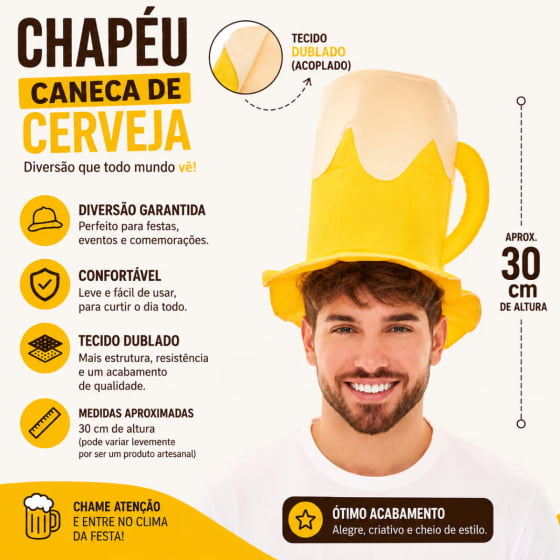 Kit 10 Cartolas Divertidas De Chopp Amarela Carnaval Boteco