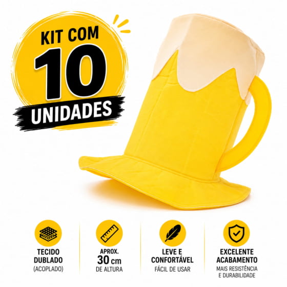 Kit 10 Cartolas Divertidas De Chopp Amarela Carnaval Boteco