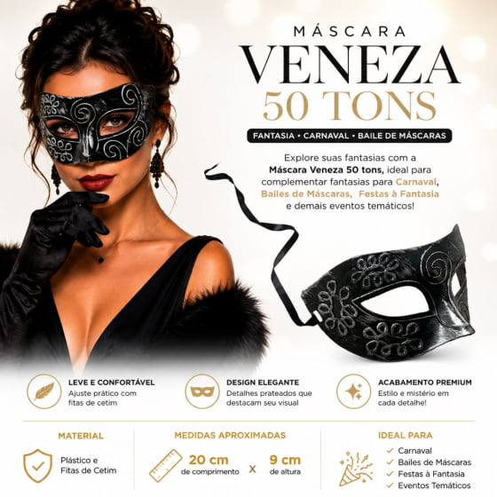 Kit 2 Máscaras Veneza 50 Tons Veneziana Baile de Máscaras