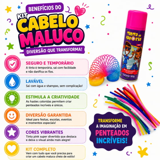 Kit Cabelo Maluco Mola Pequena, Hastes Chenille e Tinta Pink