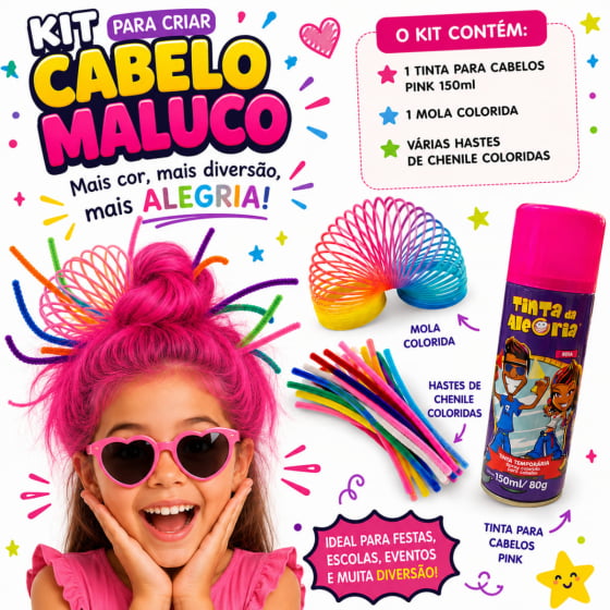 Kit Cabelo Maluco Mola Pequena, Hastes Chenille e Tinta Pink