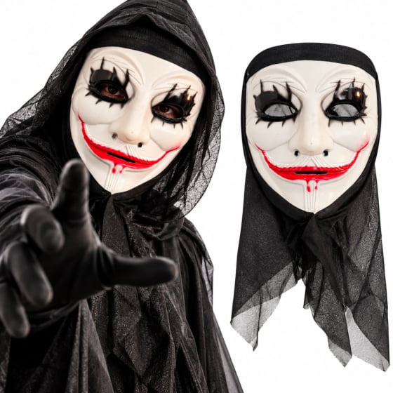 Máscara Sorriso Macabro com Capuz Halloween Cosplay Máscara Sorriso Macabro com Capuz Halloween Cosplay