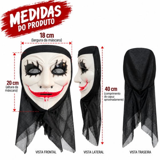 Máscara Sorriso Macabro com Capuz Halloween Cosplay