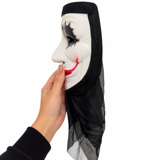 Máscara Sorriso Macabro com Capuz Halloween Cosplay