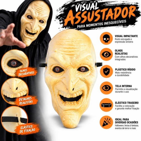 Máscara Velho Sinistro com Olhos Halloween Cosplay