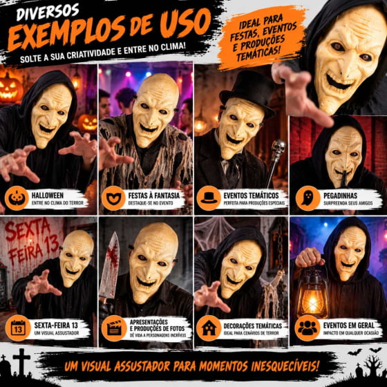 Máscara Velho Sinistro com Olhos Halloween Cosplay Máscara Velho Sinistro com Olhos Halloween Cosplay