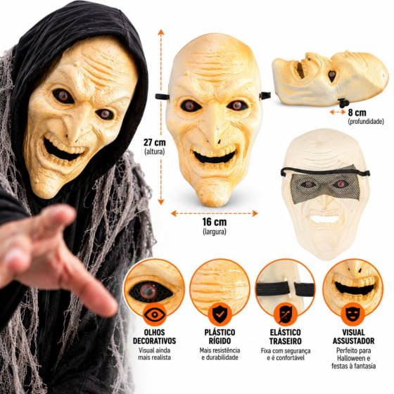 Máscara Velho Sinistro com Olhos Halloween Cosplay