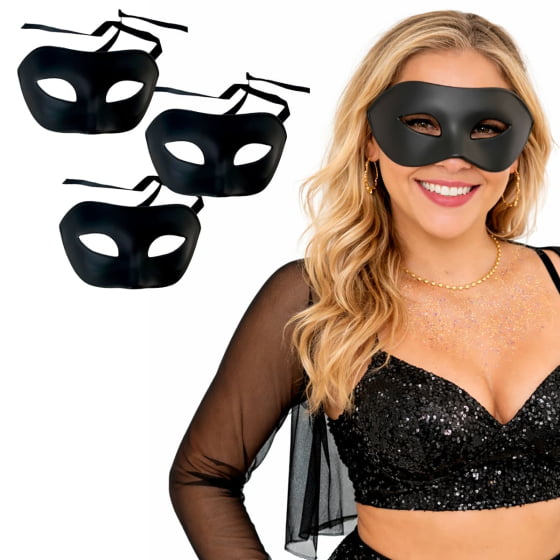 Kit 3 Máscaras Básica Fosca Preta Carnaval Baile de Máscaras Kit 3 Máscaras Básica Fosca Preta Carnaval Baile de Máscaras
