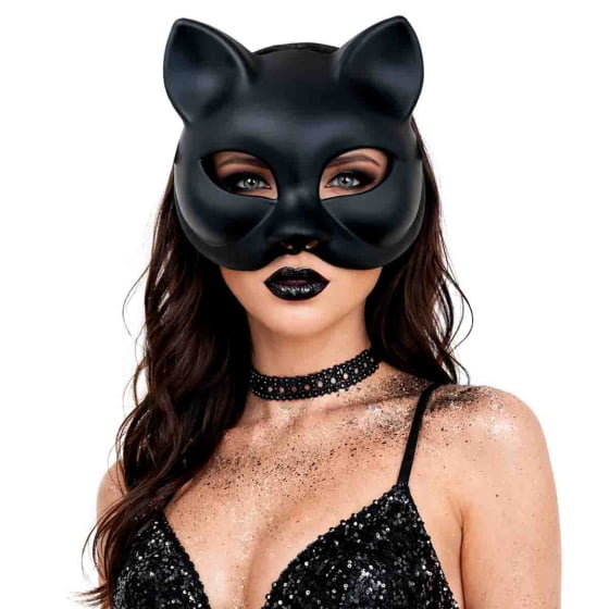 Máscara Gata Luxo Plástico Preta