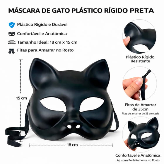 Máscara Gata Luxo Plástico Preta