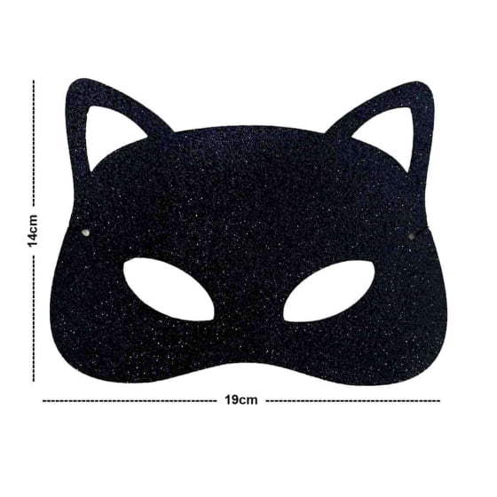 Máscara Gatinha Glitter Preta Folia Bloquinho Festa Carnaval