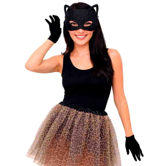 Máscara Gatinha Glitter Preta Folia Bloquinho Festa Carnaval