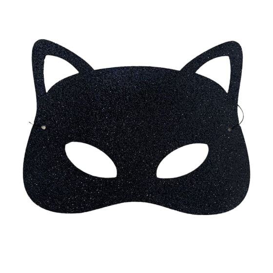 Máscara Gatinha Glitter Preta Folia Bloquinho Festa Carnaval