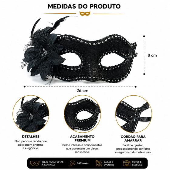 Máscara Glitter Luxo Fantasia Cosplay