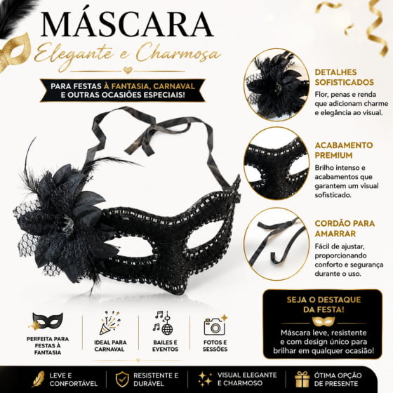 Máscara Glitter Luxo Fantasia Cosplay